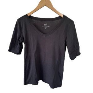 J. Jill Women's 100% Pima Cotton Essential Elbow Sleeve V-Neck Top Petite S